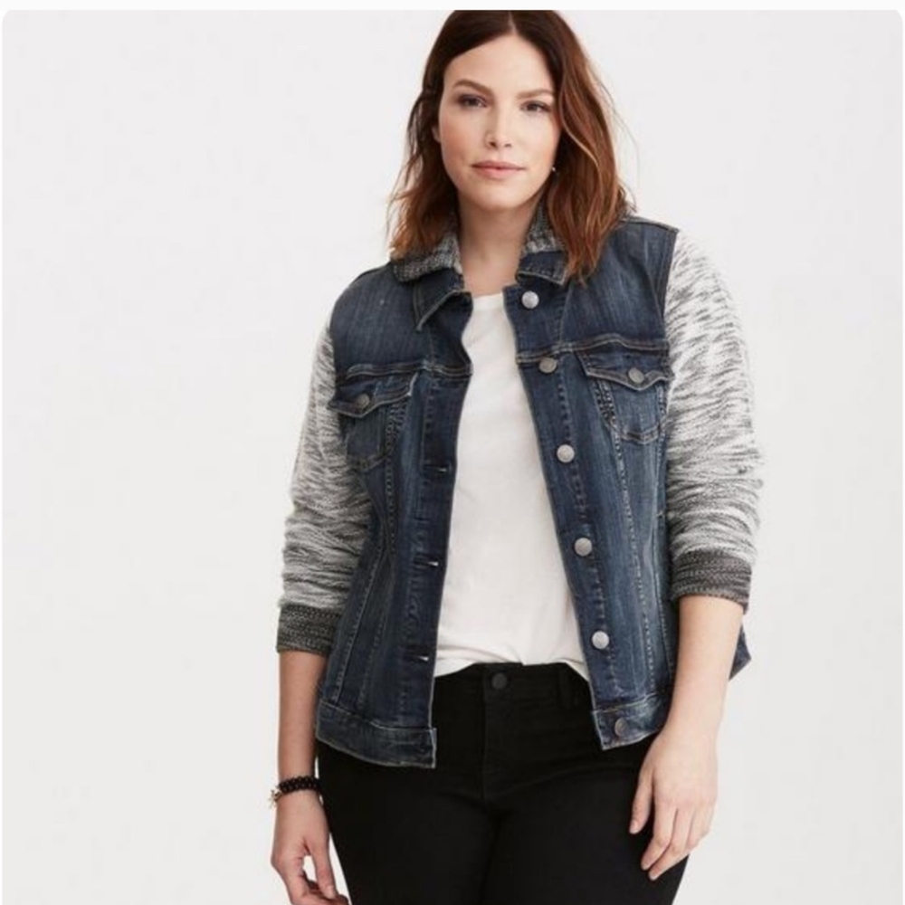 Torrid French Terry Hooded Denim Jacket